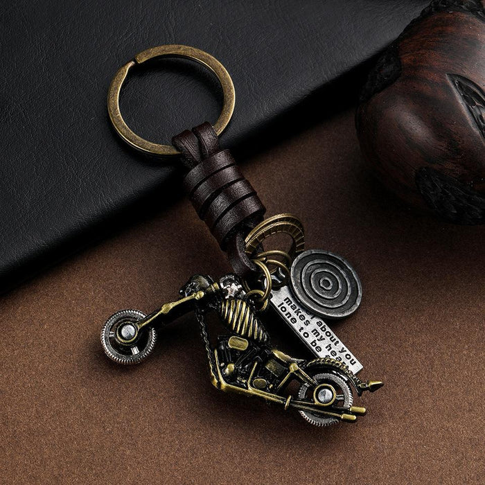 Metal key chain Harley Motorcycle Leather woven key pendant Vintage bag metal pendant