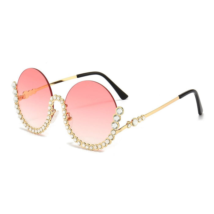 Round half frame metal Rhinestone Sunglasses