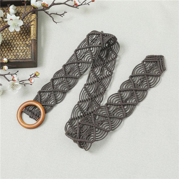 Handmade Women's Vintage Style Round Buckle Woven Belt