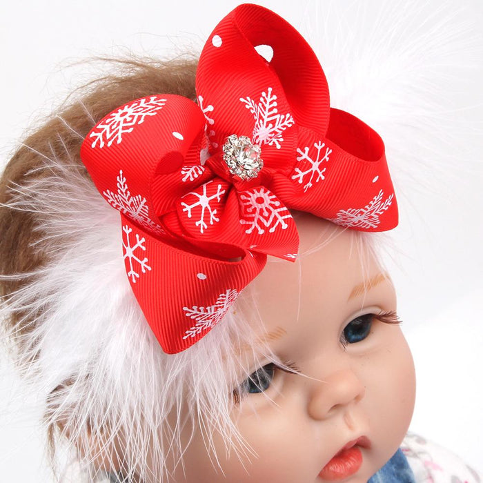 Children's Christmas Hair Bow Feather Baby Headband