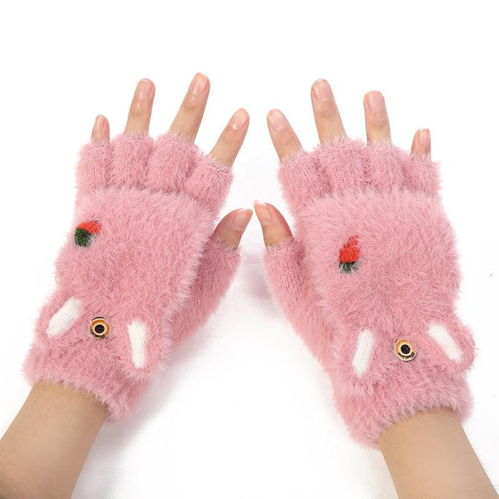 Winter Children's Half-finger Flip Plush Warm Gloves