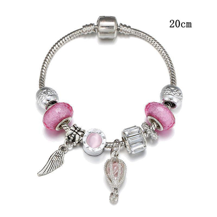Pink hot air balloon Wing Pendant Bracelet