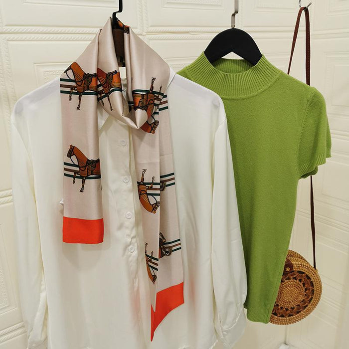 Imitation  scarf thin narrow strip leopard pattern simple waist chain scarf