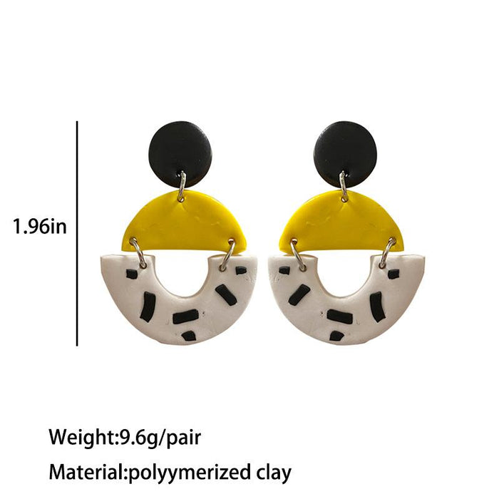 New Jewelry Art Geometry Handmade Clay Soft Pottery Earrings Female