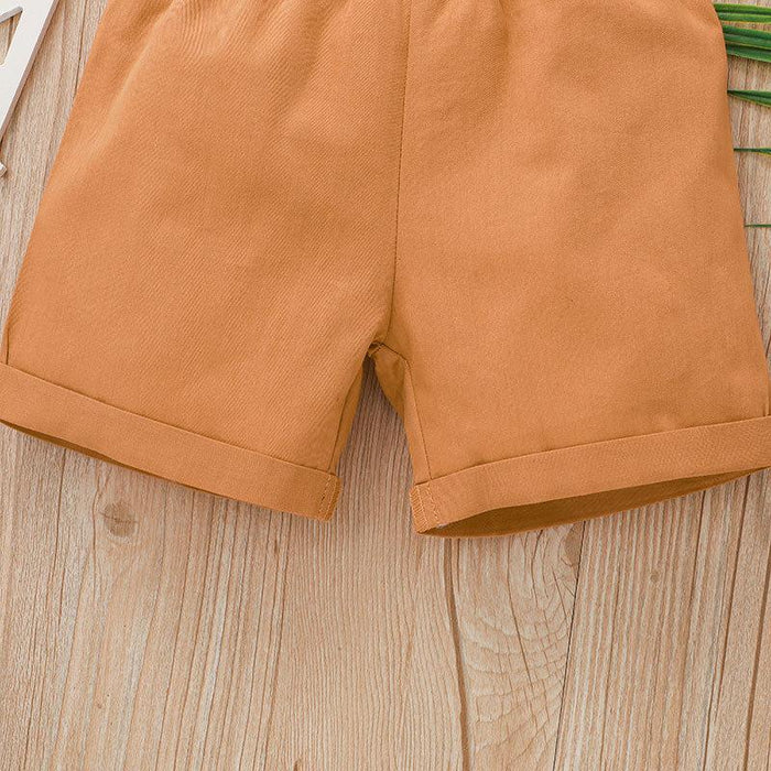 Boys' Plaid Lapel Gentlemen's Shirt & Shorts Two-piece Set