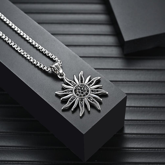 Vintage Sunflower Stainless Steel Pendant Necklace