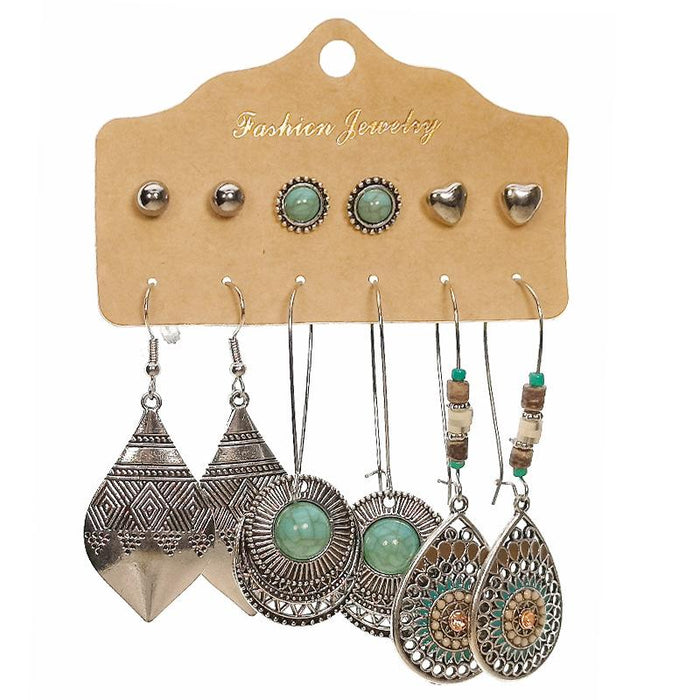 Vintage Long Tassel Leaf Feather Earring Set Jewelry