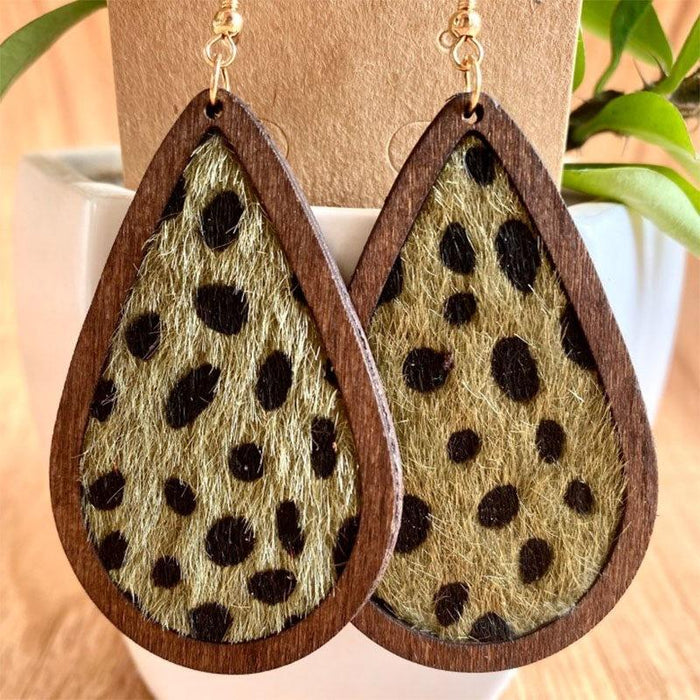 Fashion Vintage Leopard Print Wooden Drop Shape Women's Earrings