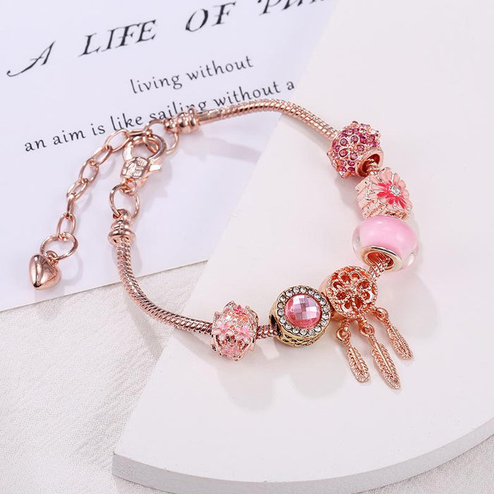 Daisy Summer Gold Dream Catcher Pink Bracelet