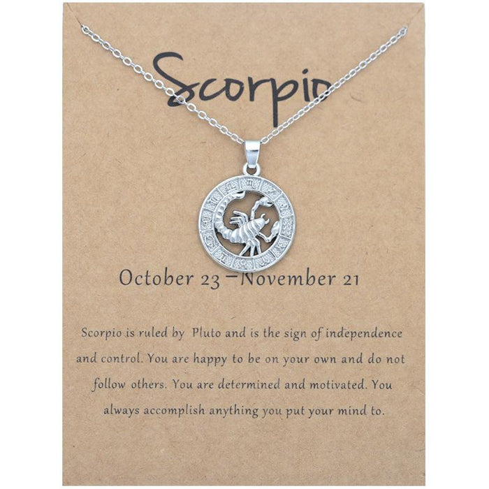 Zodiac 3D Image Pendant Card Clavicle Chain