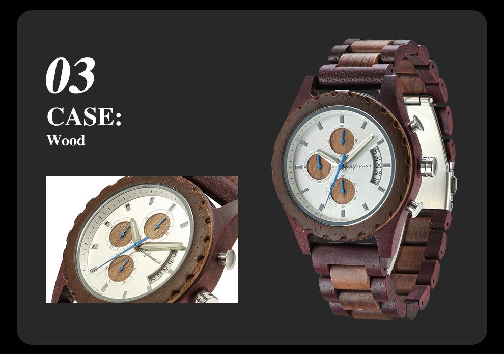 2022 New Three Eye Six Needle Men's Fashion Wood Quartz Watch