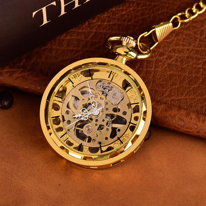 Gold Wheel Digital Mechanical Hollow Out Flower Needle Pocket Watch Llz23700
