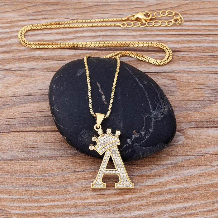 Zircon A-Z Crown Alphabet Necklace