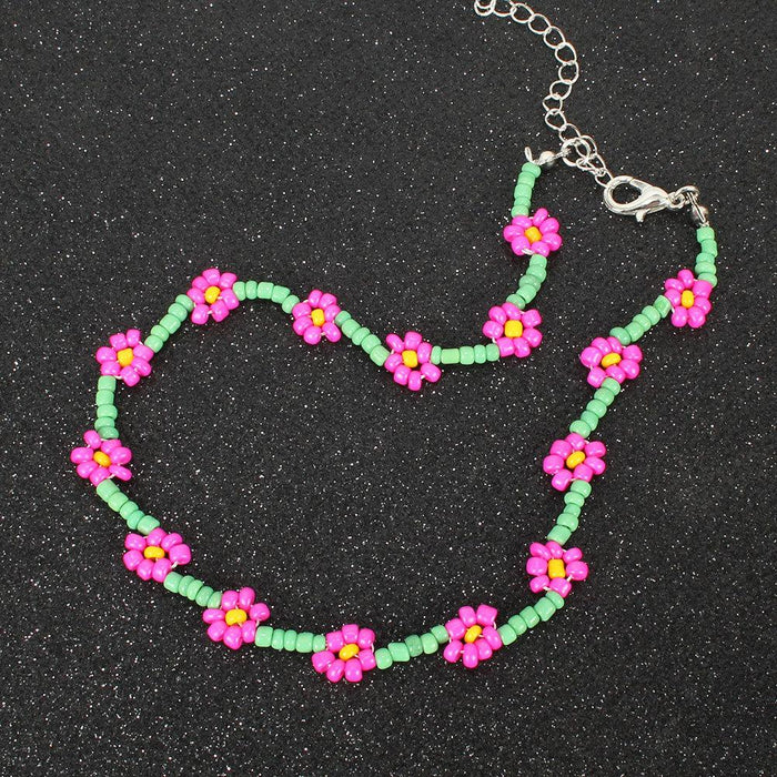 Women's Jewelry Creative Rice Bead Woven Flower Necklace Set