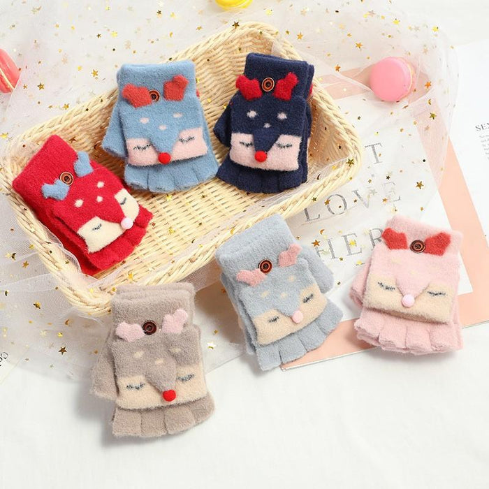 Children's gloves Half Finger Flip Plush Warm Gloves