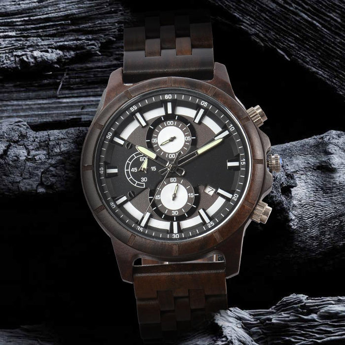New Men's Business Multifunctional Luminous Large Dial Wooden Quartz Watch