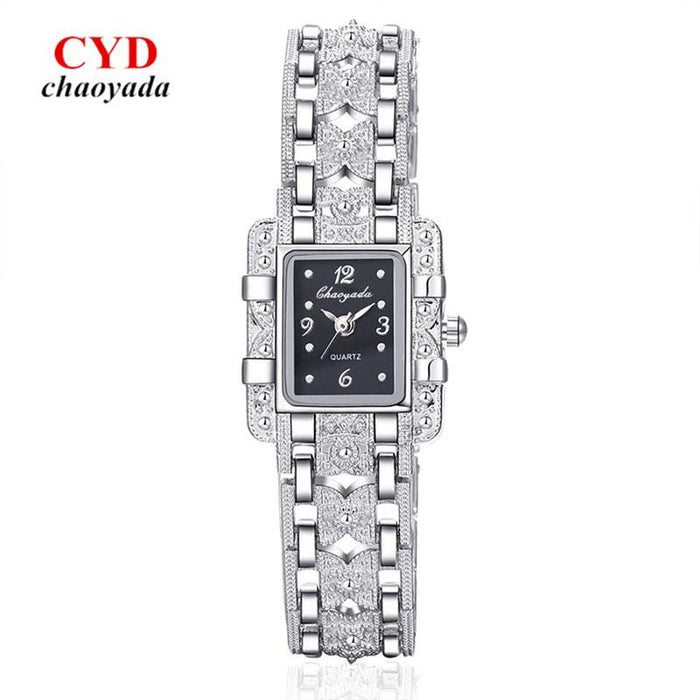 Women Watch Rectangle Dial Silver Stainless Steel Watches