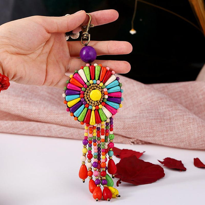Creative New National Style Hand Woven Flower Keychains Bag Pendant