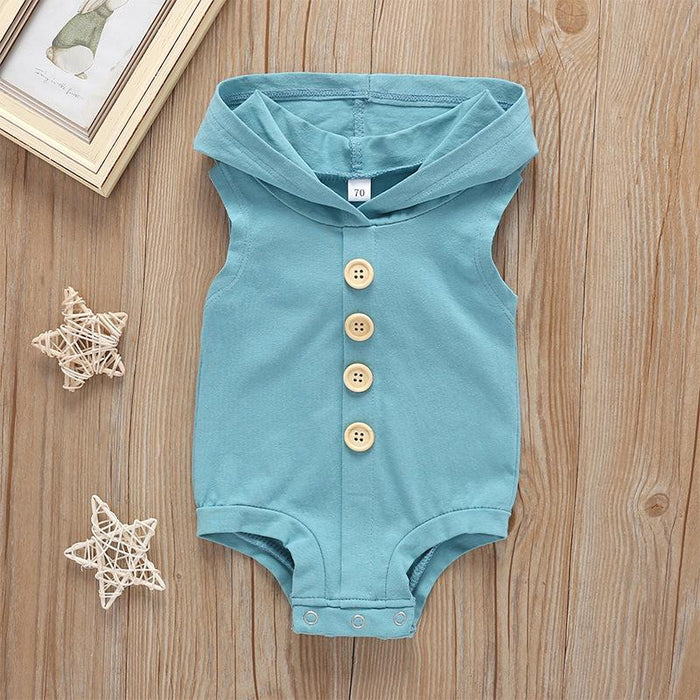 Summer Baby Hooded Jumpsuit Sleeveless Solid Color Bodysuit