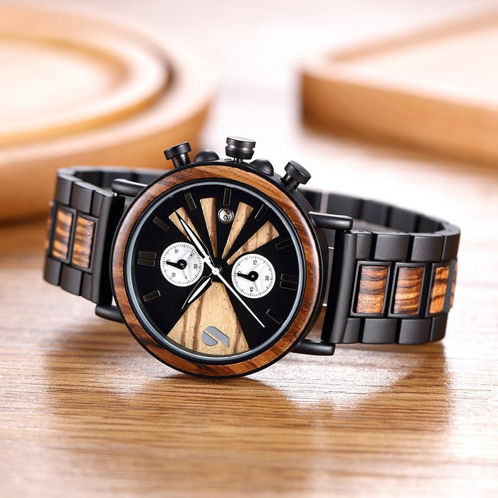 Wood Watch Men's Multifunctional Intermetal Wood Watch Cool Fashion Watch