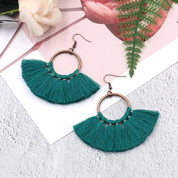 Women's Bohemian Handmade Fan-shaped Tassel Earrings