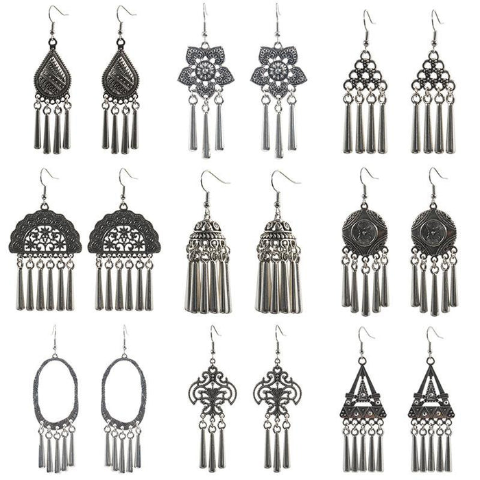 Women's Bohemian Ethnic Silver Peacock Flower Leaf Earrings