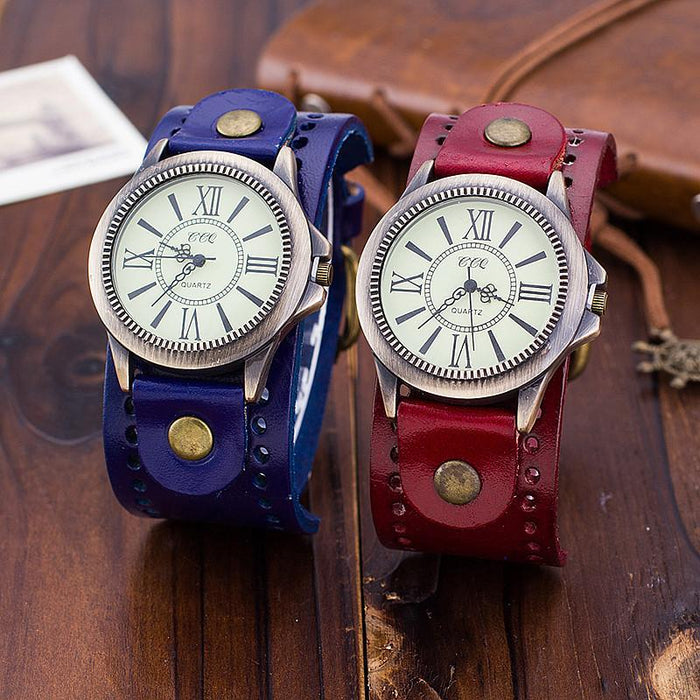 Popular Genuine Cowhide Watch Retro Roman Literal Wristwatch Sports Quartz