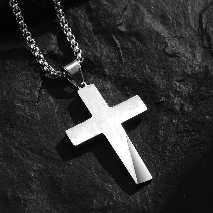 Religious TitaniumSteel Bevel Cross Pendant Necklace Jewelry