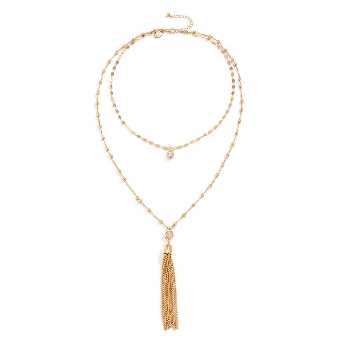 Simple Beaded Tassel Pendant Double Layer Necklace