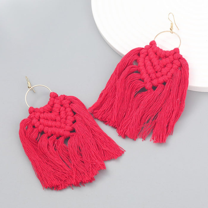 Women's Bohemian Cotton Thread Woven Tassel Earrings
