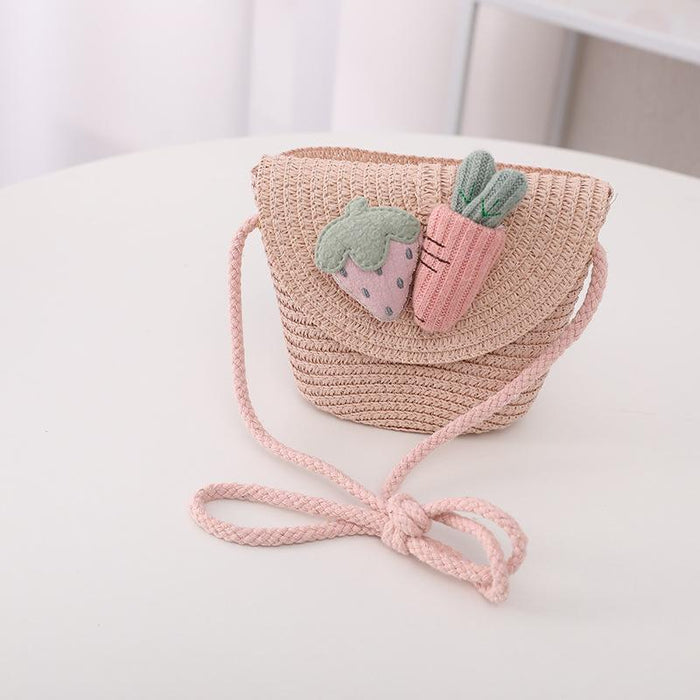 Cute Strawberry Radish Children's Wavy Straw Hat Bag Set