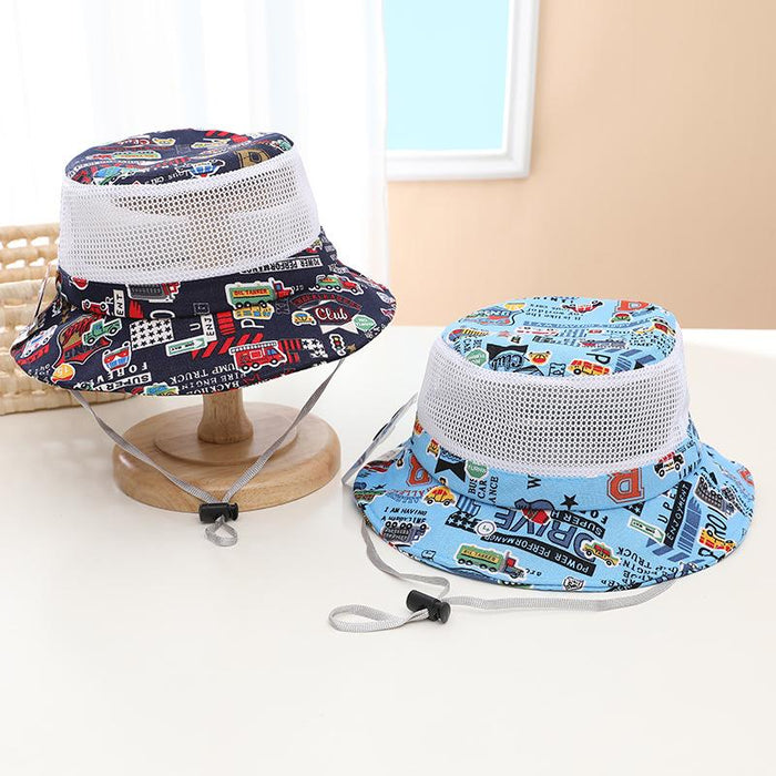 Summer Cartoon Car Print Children's Breathable Sunshade Mesh Hat