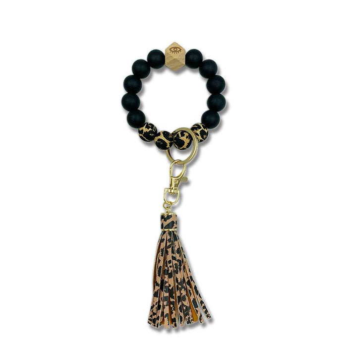 PU Leather Tassel Silicone Bead Bracelet Keychain