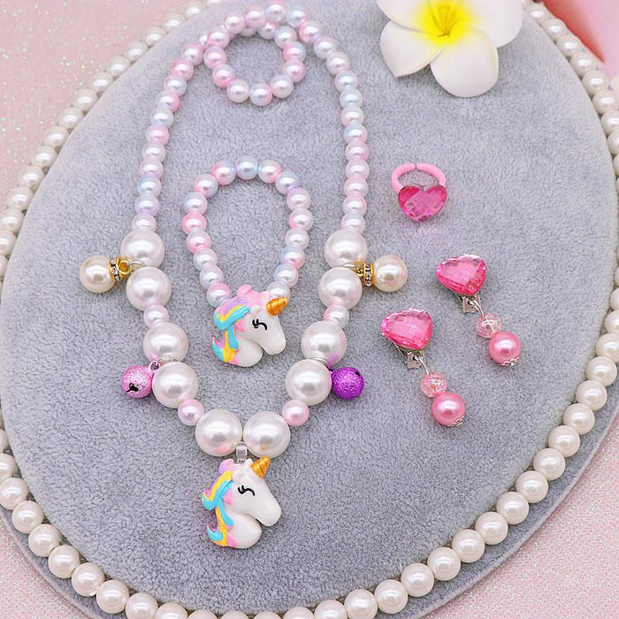 Children's Necklace Bracelet Set Imitation Pearl Necklace Unicorn Set