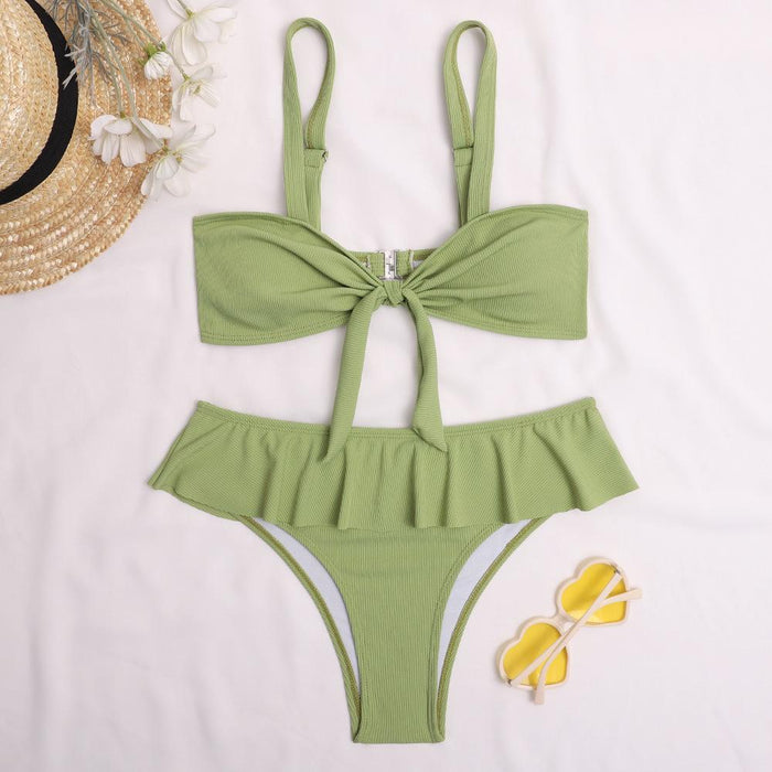 Sexy Solid Bow Split Bikini