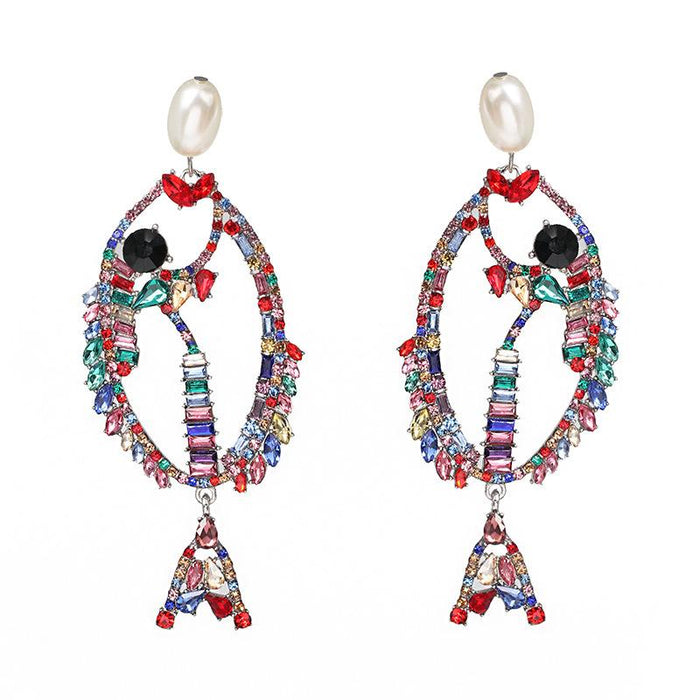 Women's Jewelry Personalized Fashion Versatile Fishbone Earrings Inlaid Rhinestone