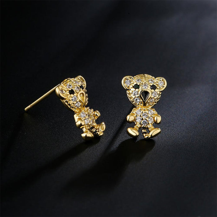 New Gold Color Zircon Animal Collection Bear Earrings