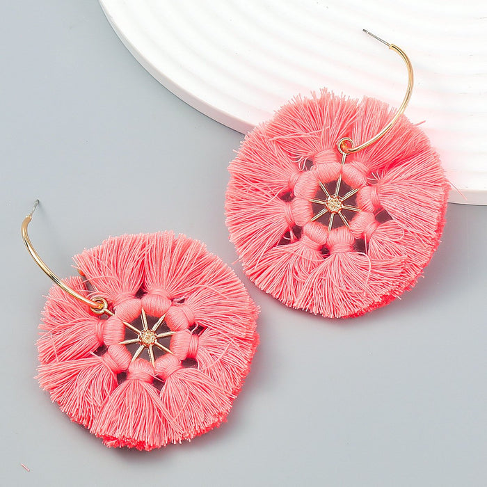 Bohemian Round Cotton Thread Tassel Earrings