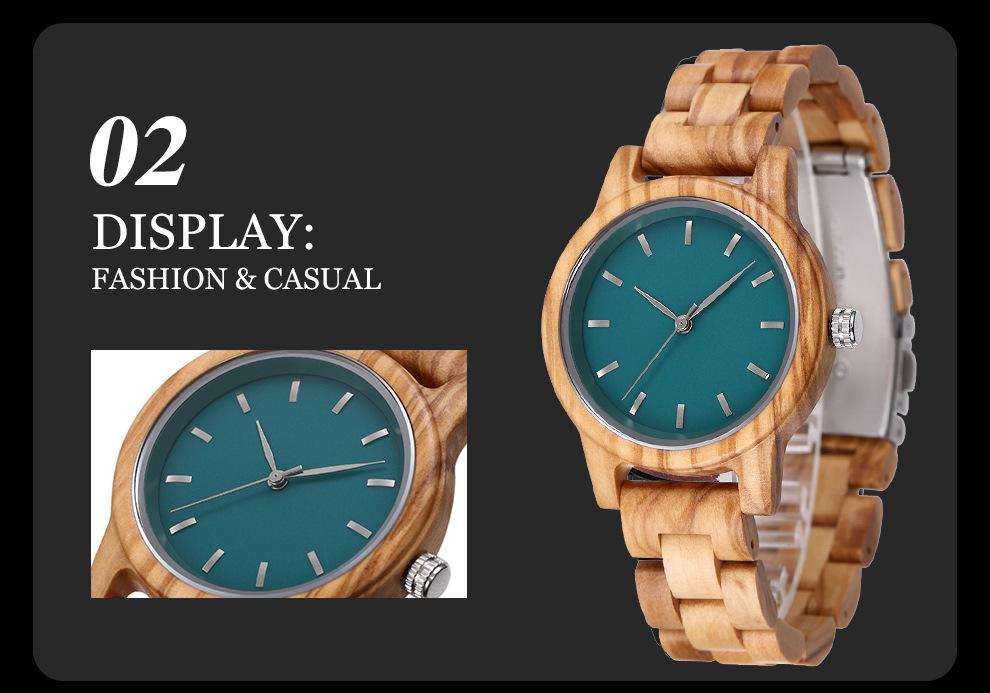 Fashion Premium Green Wooden Quartz Women's Watch