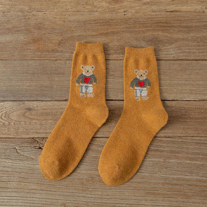 Cartoon Bear Socks Women Autumn Winter Thick Warm Socks