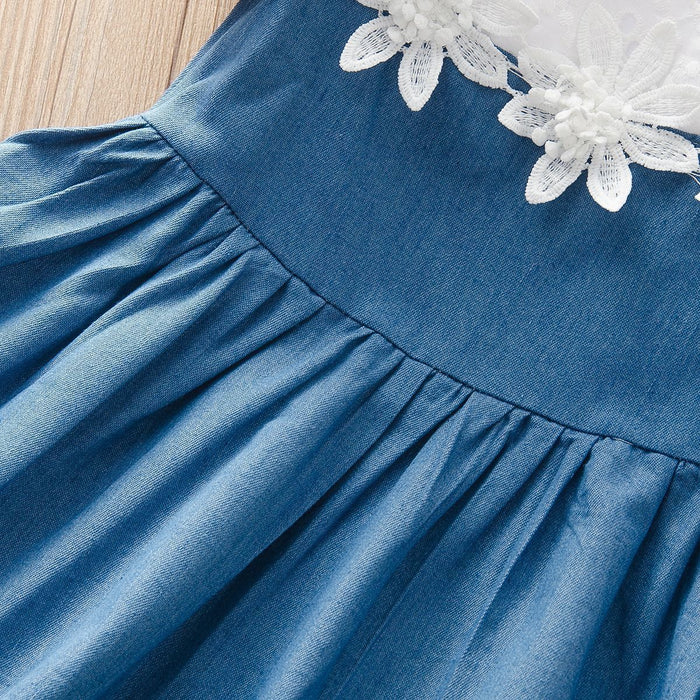 Girls skirt lace print stitched denim dress