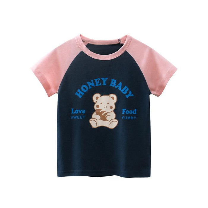 Girls bear print short sleeve T-shirt
