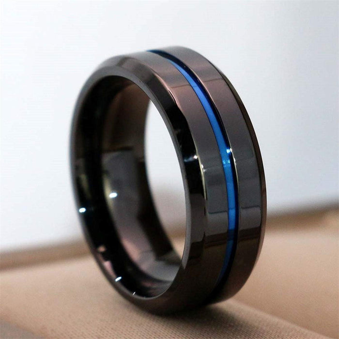 Couple Ring Female Blue Zircon Ring Male Black Ring
