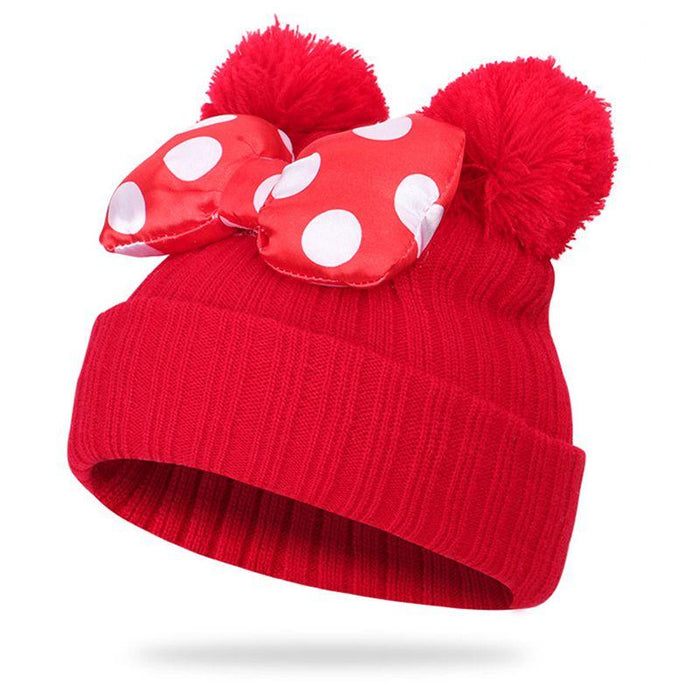Cute Dot Bow Knitted Winter Warm Beanie