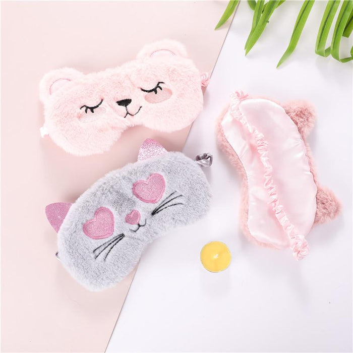 Cartoon Cat Cub Koala Plush Embroidered Blindfold Eye Mask