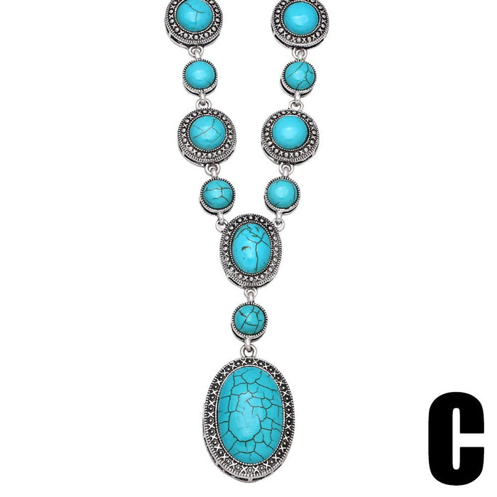 Vintage Round Turquoise Geometric Modeling Necklace