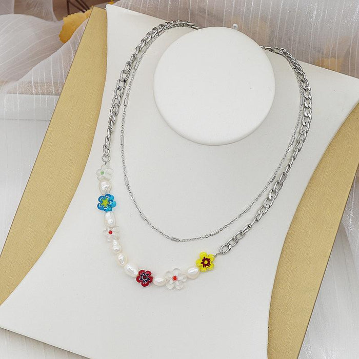 New Colorful Flower Gold Color Necklace