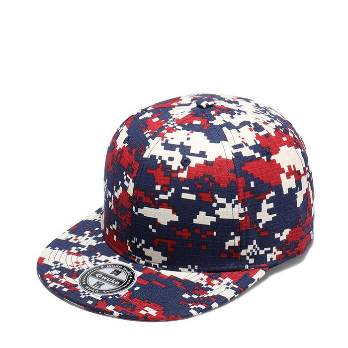 Camouflage Color Matching Flat Brim Hat Cotton Small Checkered Hat