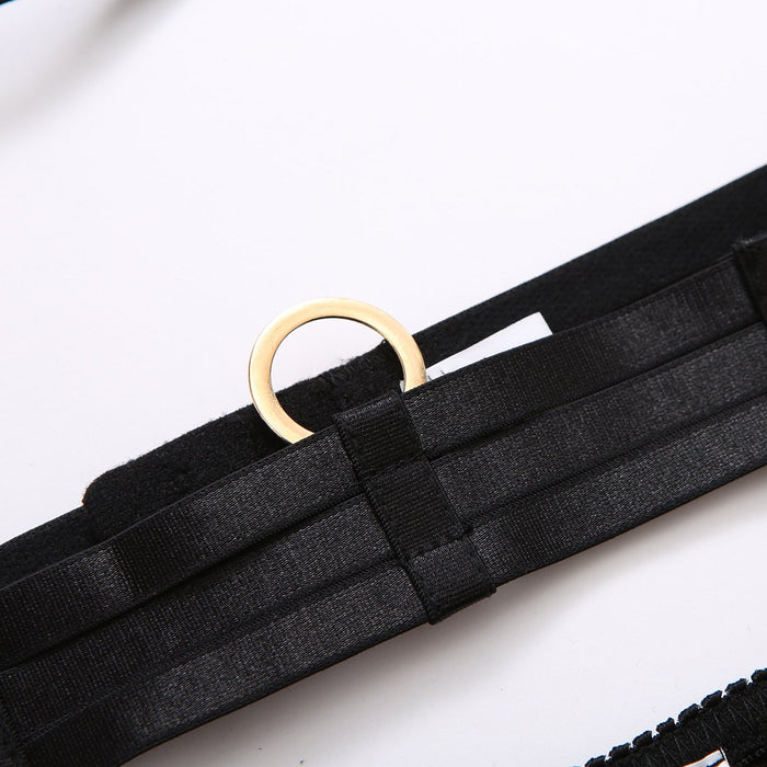 Women Black Hollow Mesh Underwear Sexy Lingerie Set