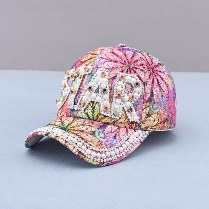 Summer Women's Maple Leaf Lace Handmade Beads Baseball Cap